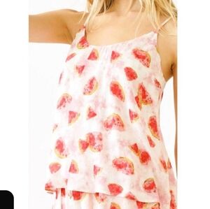 Mystree Women's M Watermelon Print Camisole Top - Pink and White NEW
